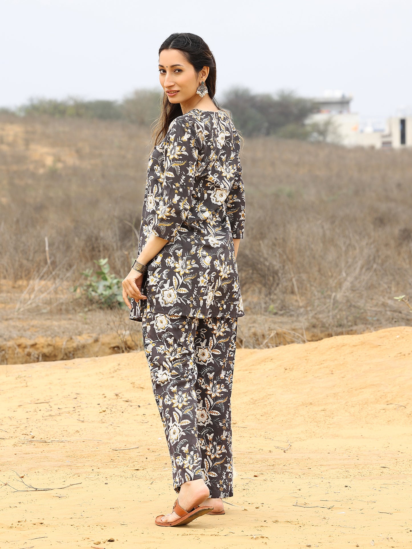 Black Readi Kalamkari Printed Cotton CO-ORD Set