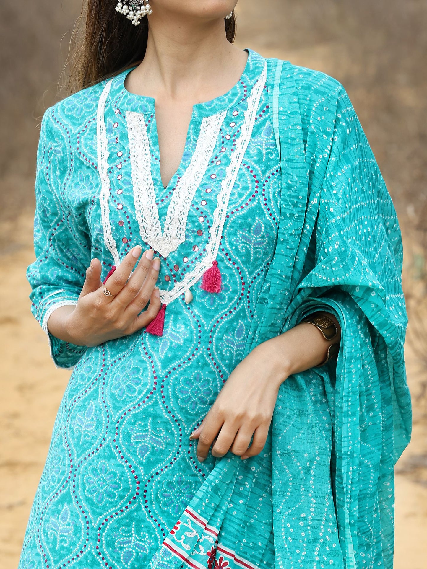 Sea Green Cotton Kurta Set with Afghani Pant