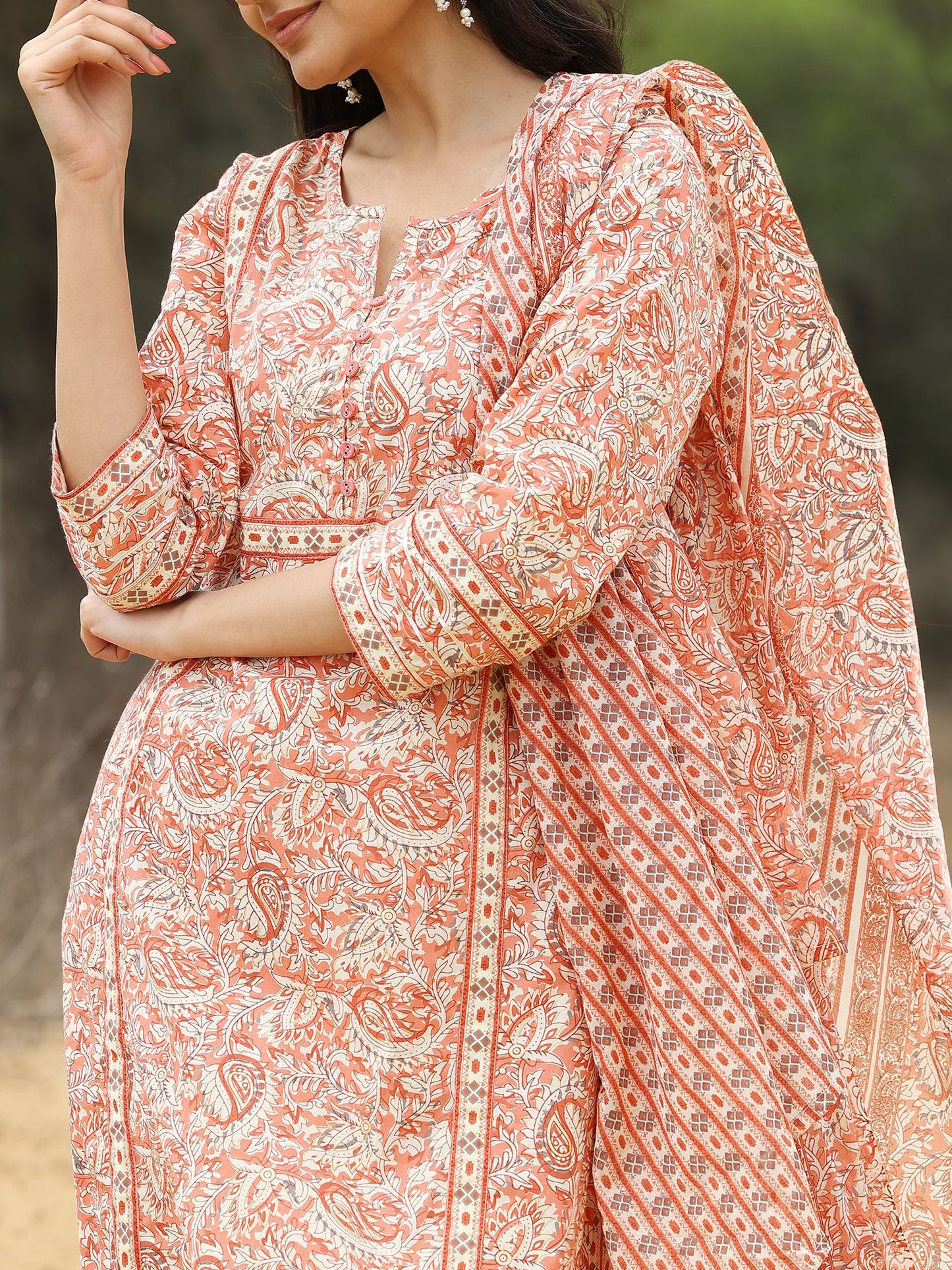 Summer Pastel Gold Print Kurta Set with Afghani Pant