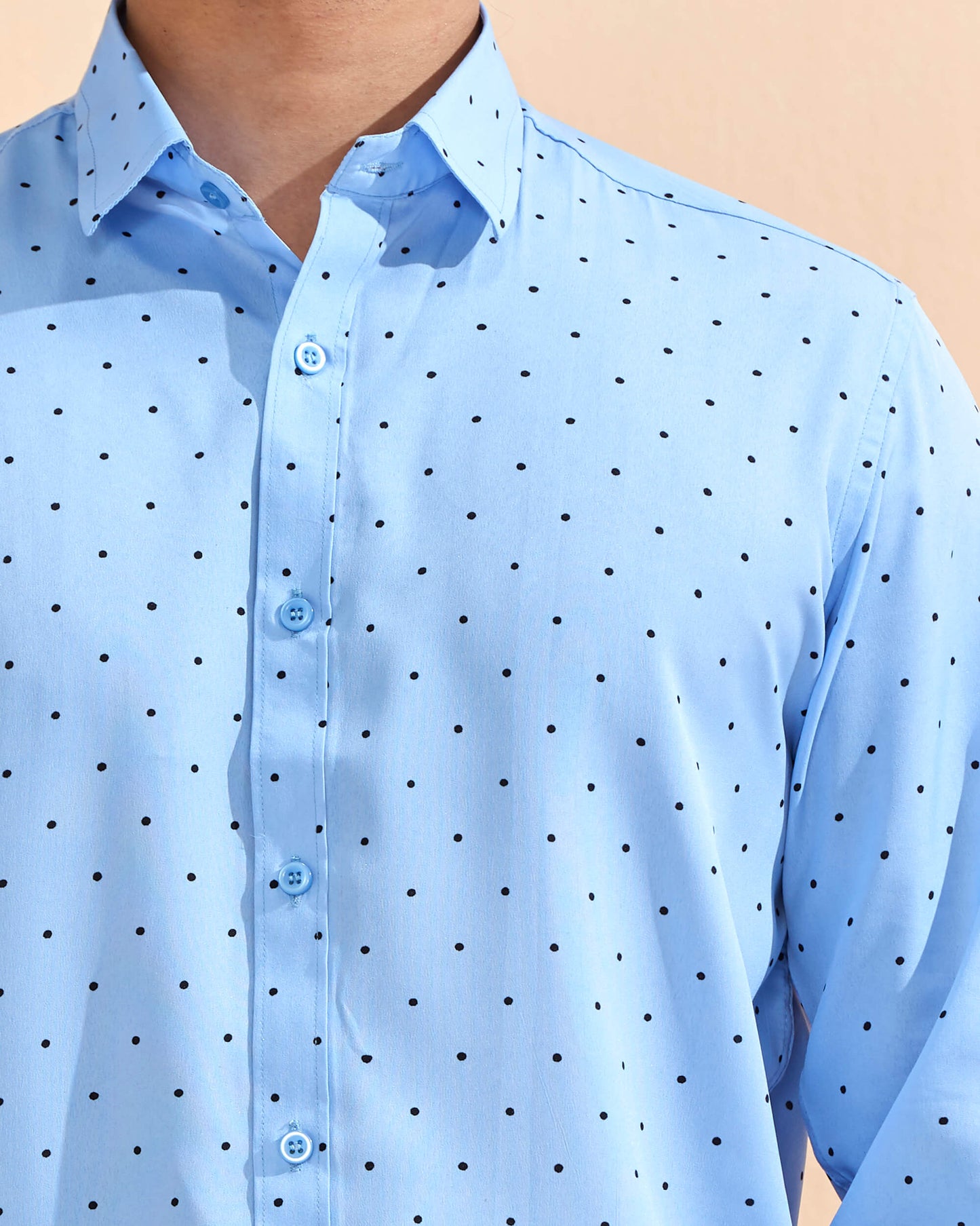 Blue Crape Casual Printed Shirt