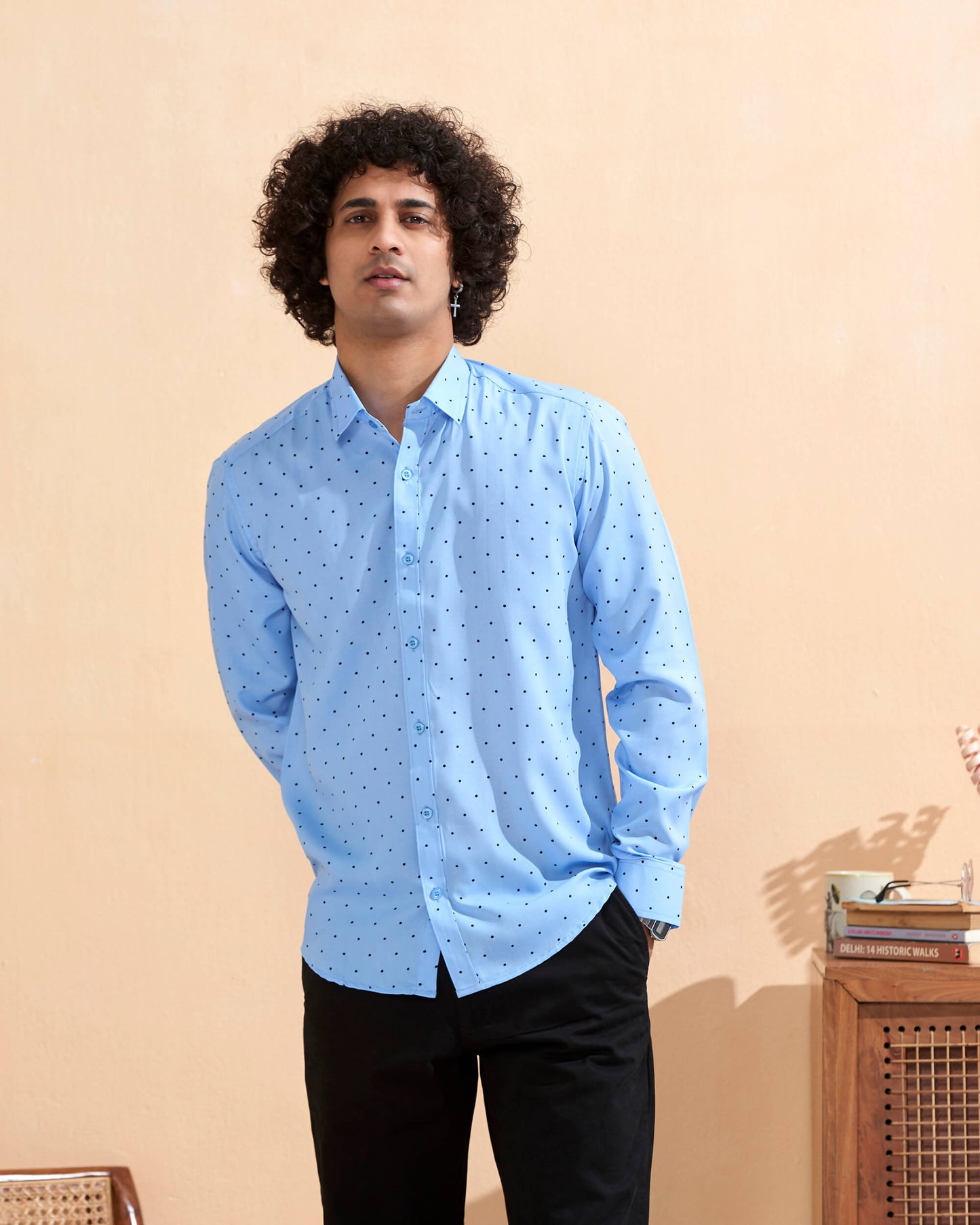 Blue Crape Casual Printed Shirt