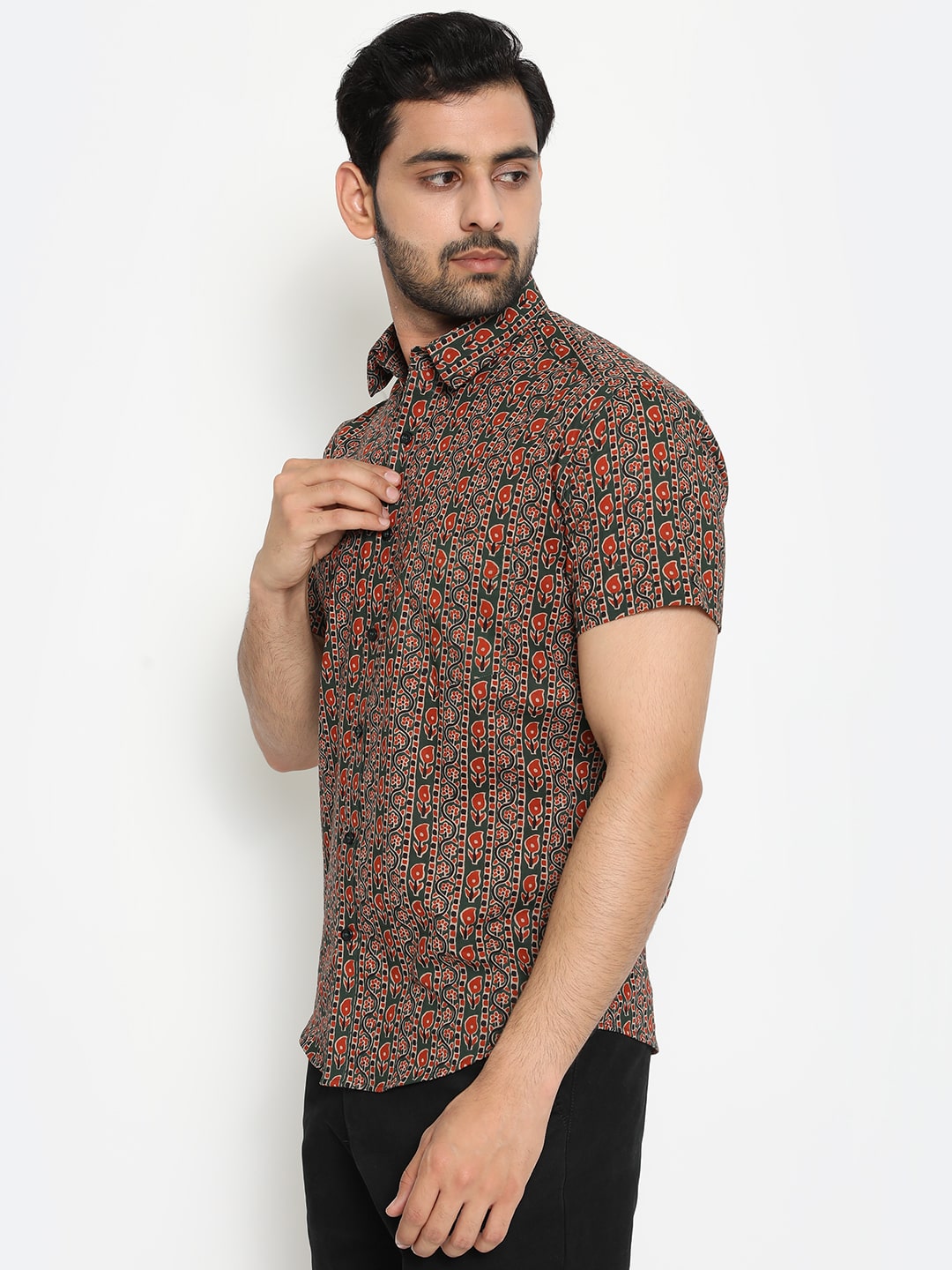 Dark green Cotton Handblocked Printed Shirt