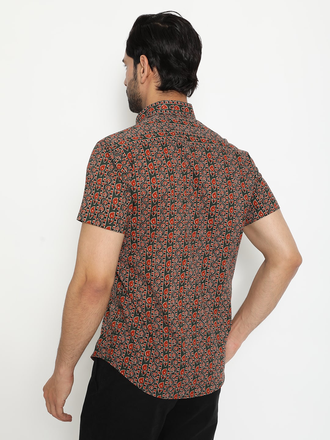 Dark green Cotton Handblocked Printed Shirt