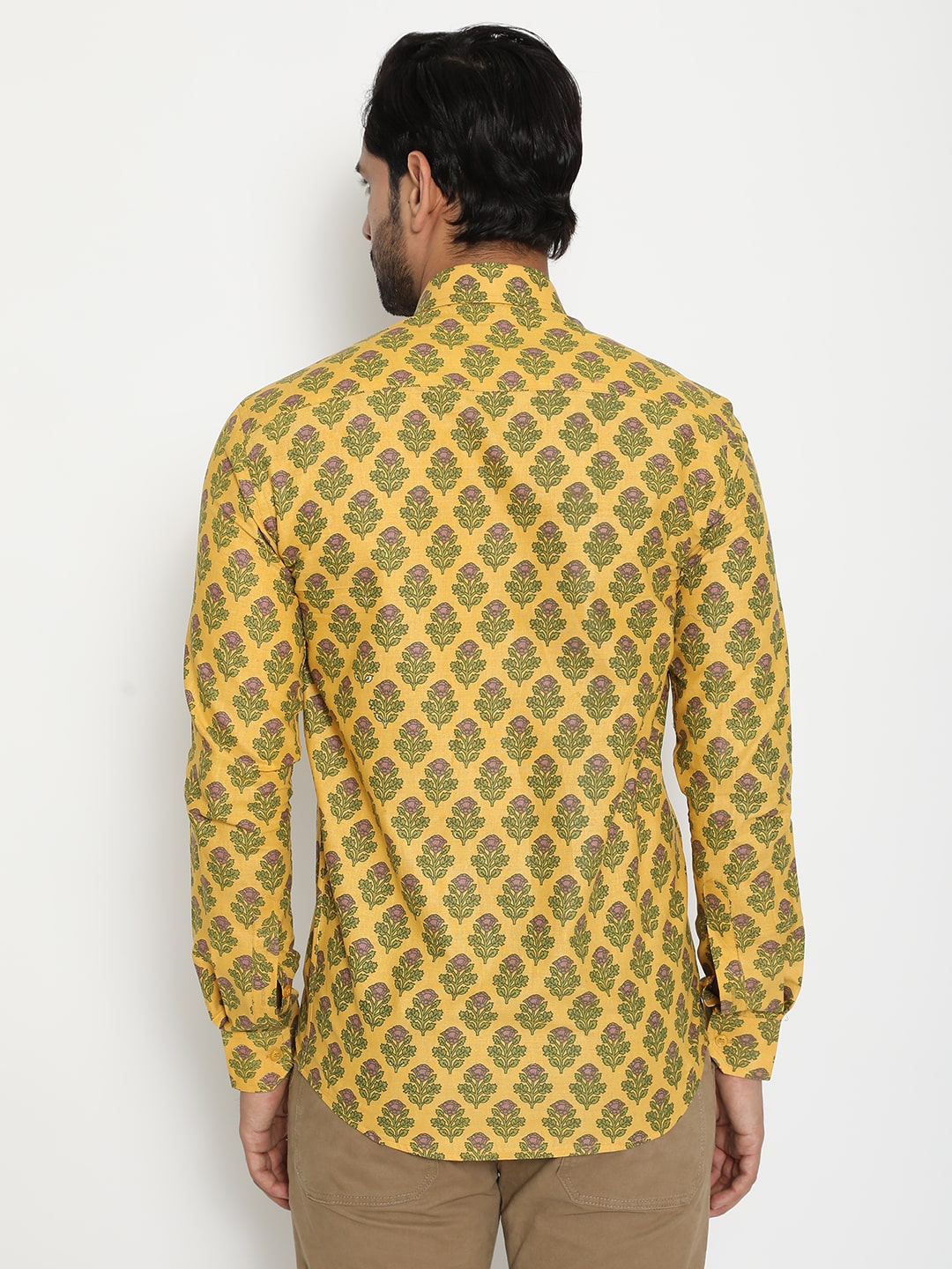 Yellow Cotton Handblocked Printed Shirt