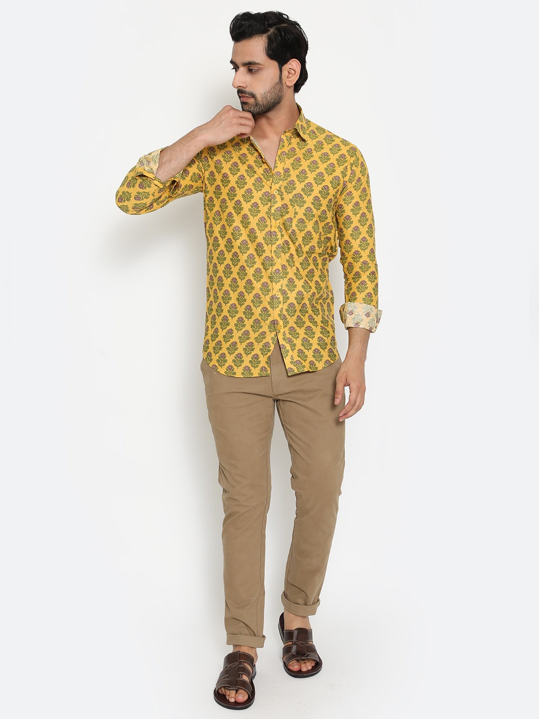 Yellow Cotton Handblocked Printed Shirt