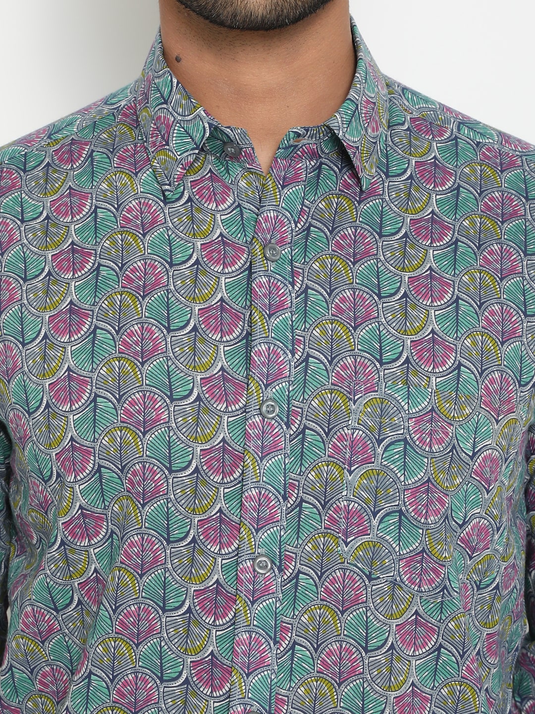 Blue Cotton full sleeve Handblocked Printed Shirt