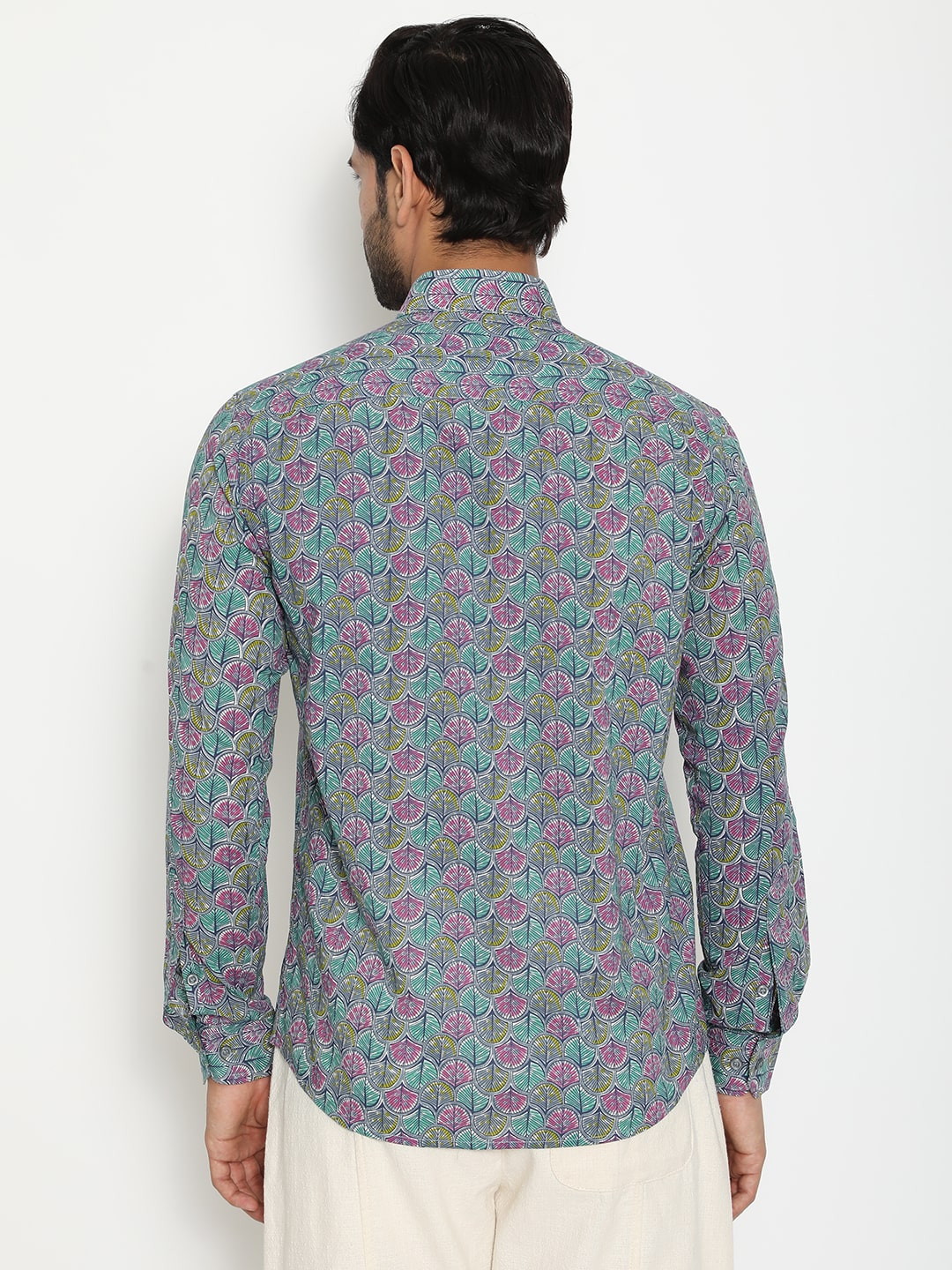 Blue Cotton full sleeve Handblocked Printed Shirt