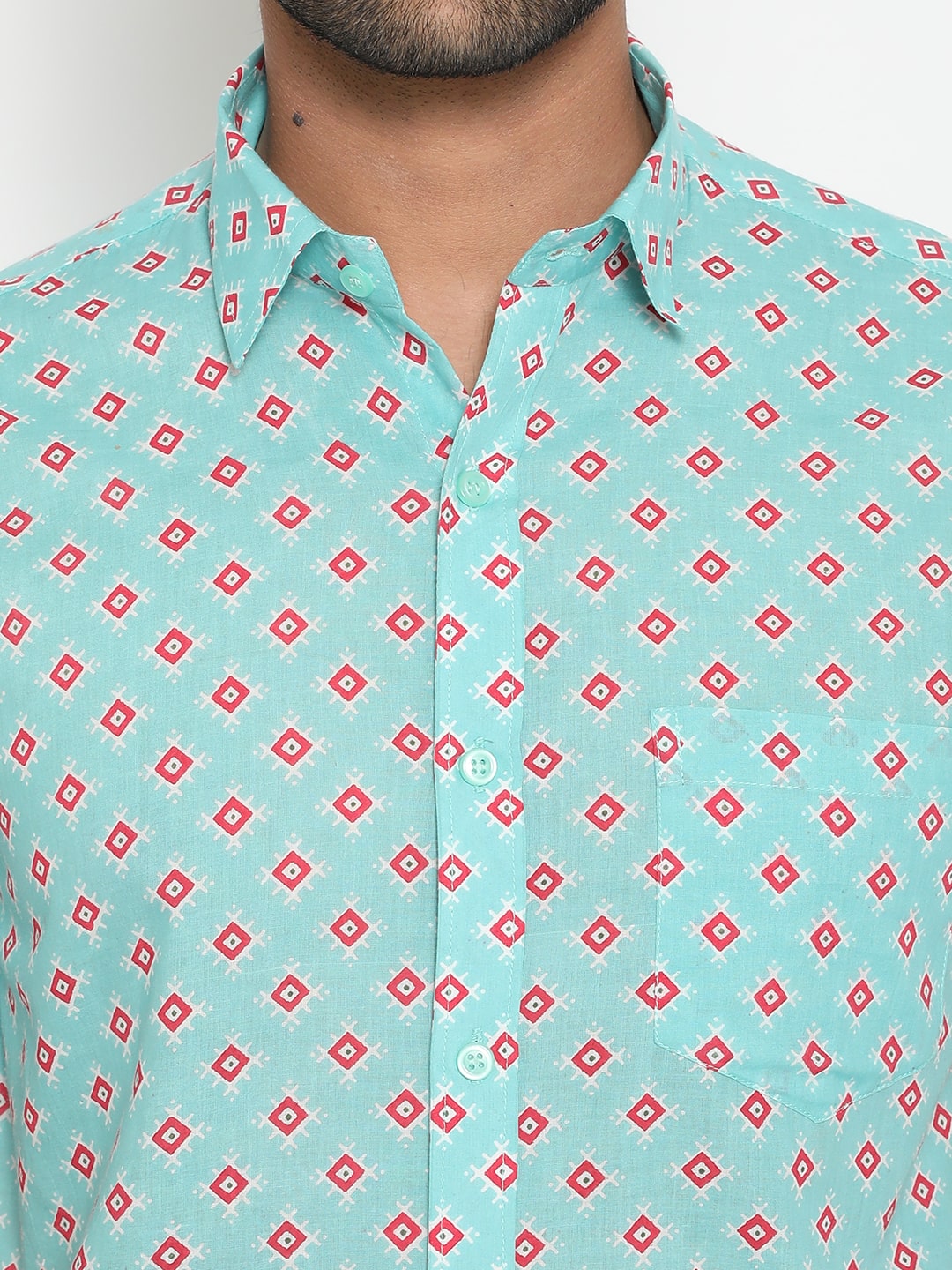 Aqua blue Cotton Handblocked Printed Shirt