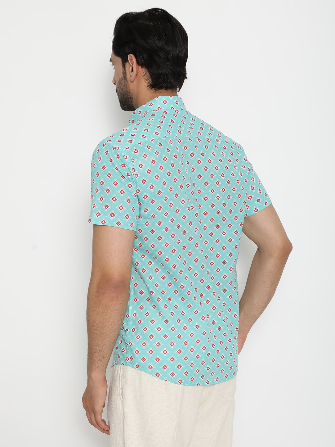 Aqua blue Cotton Handblocked Printed Shirt