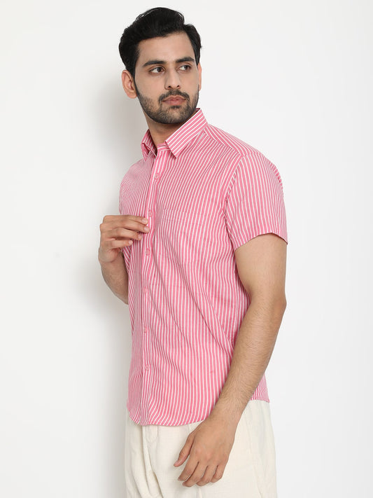 Pink Cotton Handblocked Printed Shirt