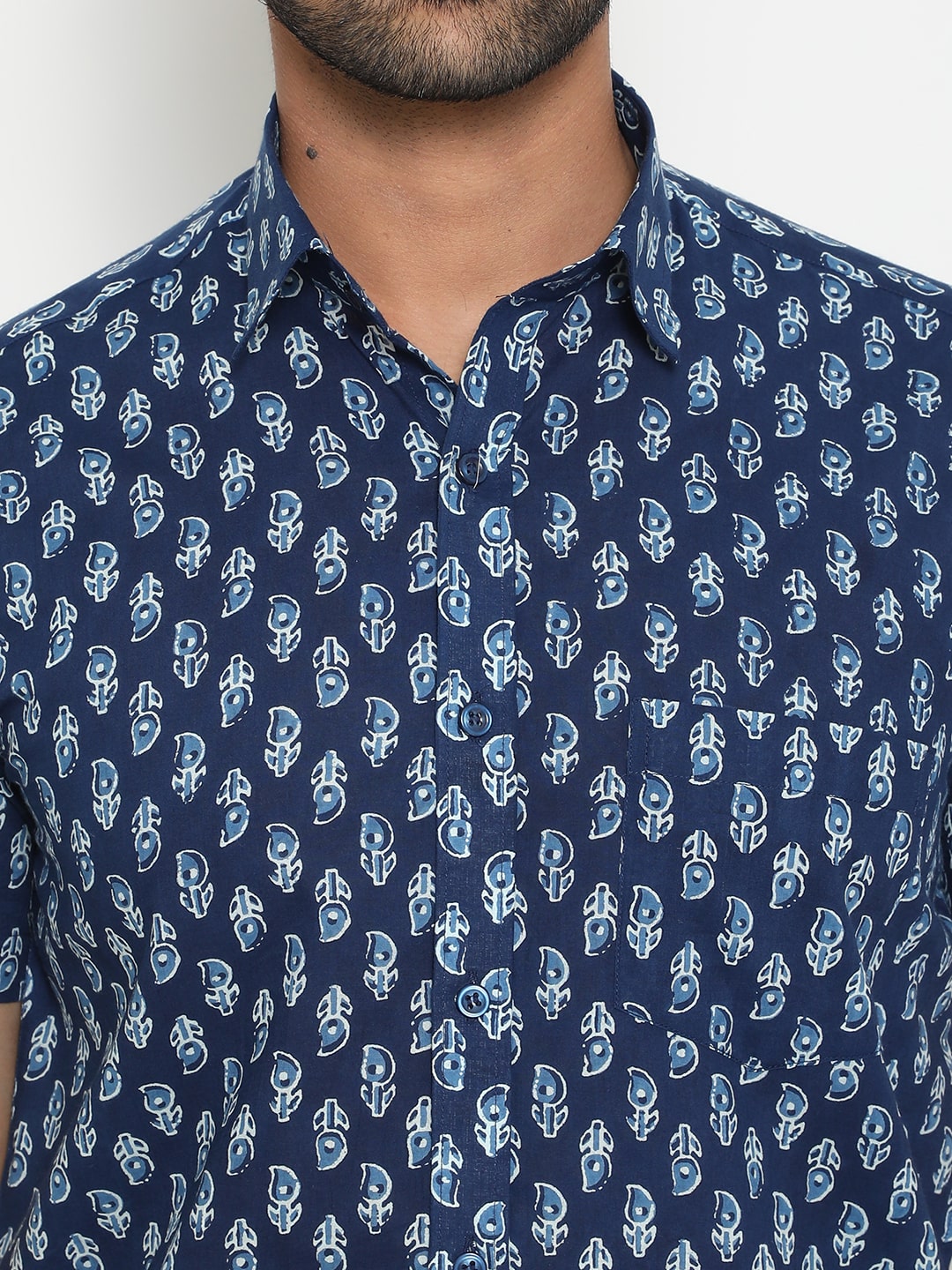 Blue Cotton Handblocked Printed Shirt