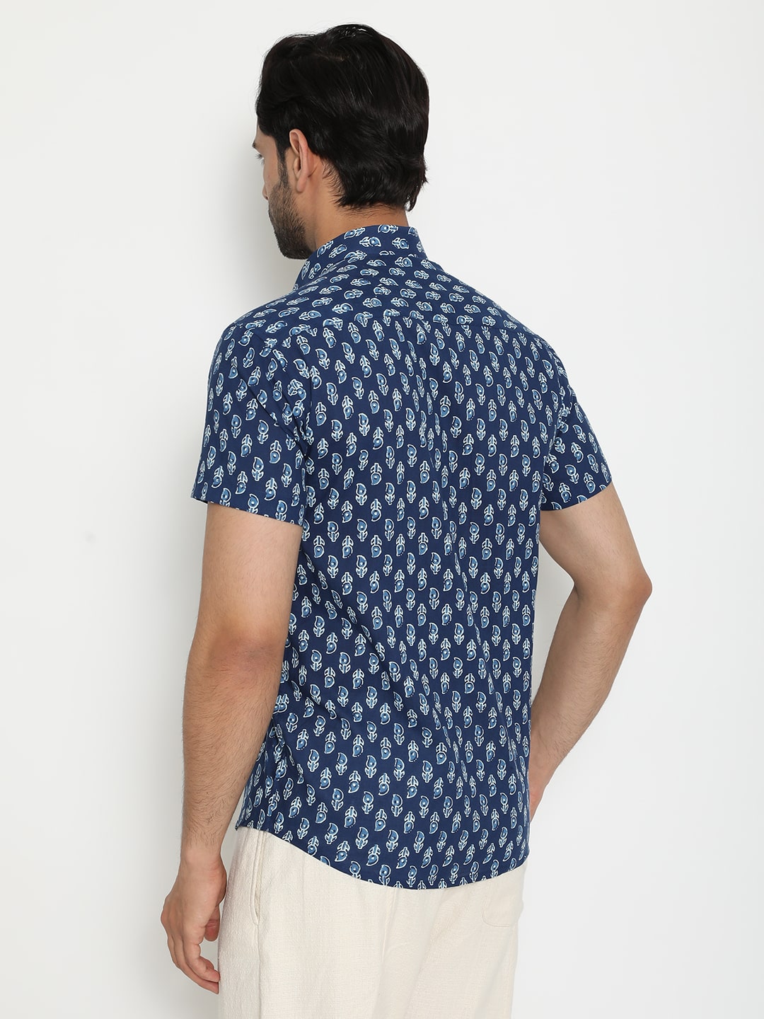 Blue Cotton Handblocked Printed Shirt