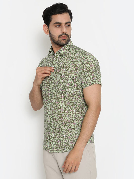 Light green Cotton Handblocked Printed Shirt