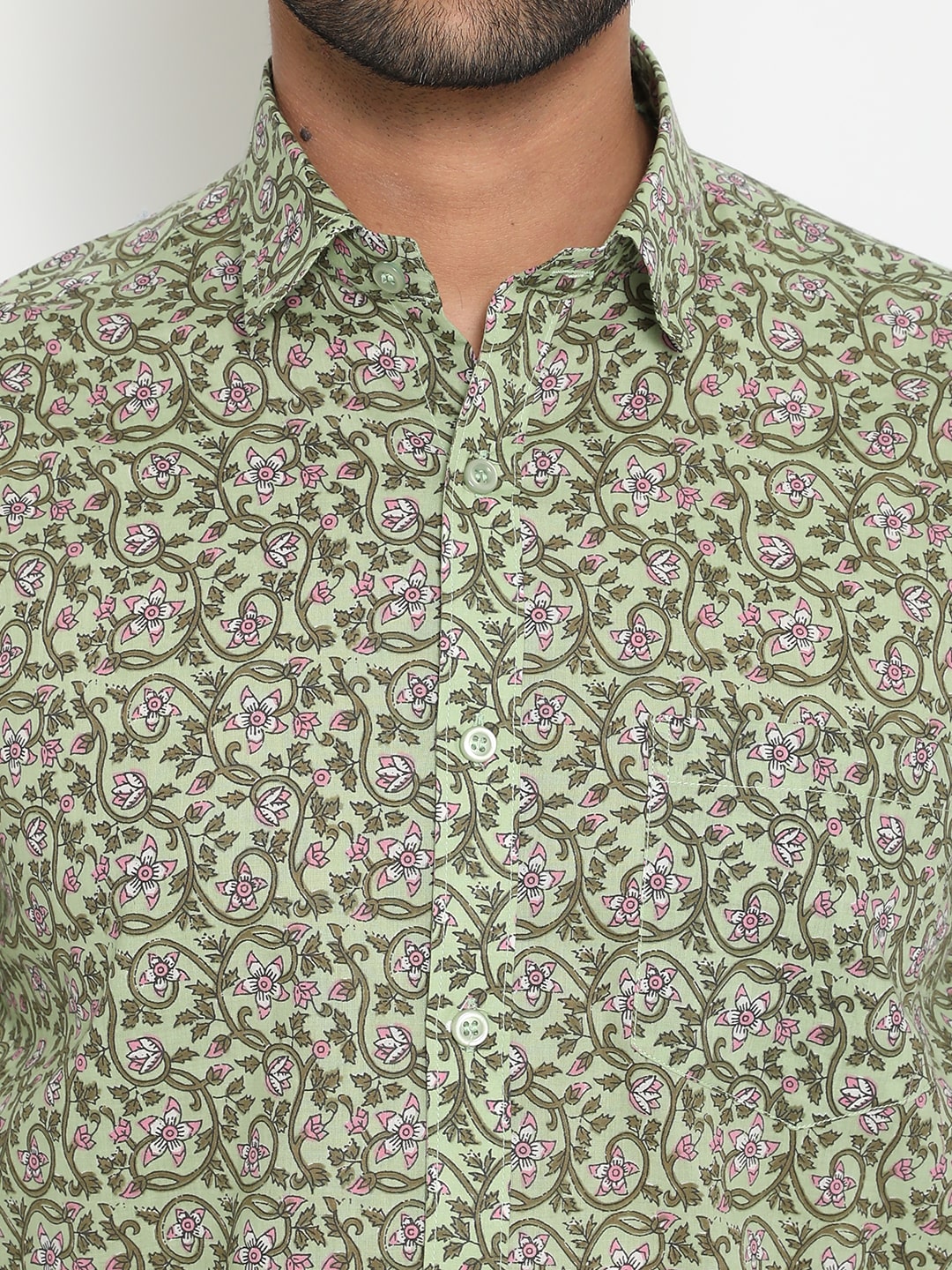 Light green Cotton Handblocked Printed Shirt