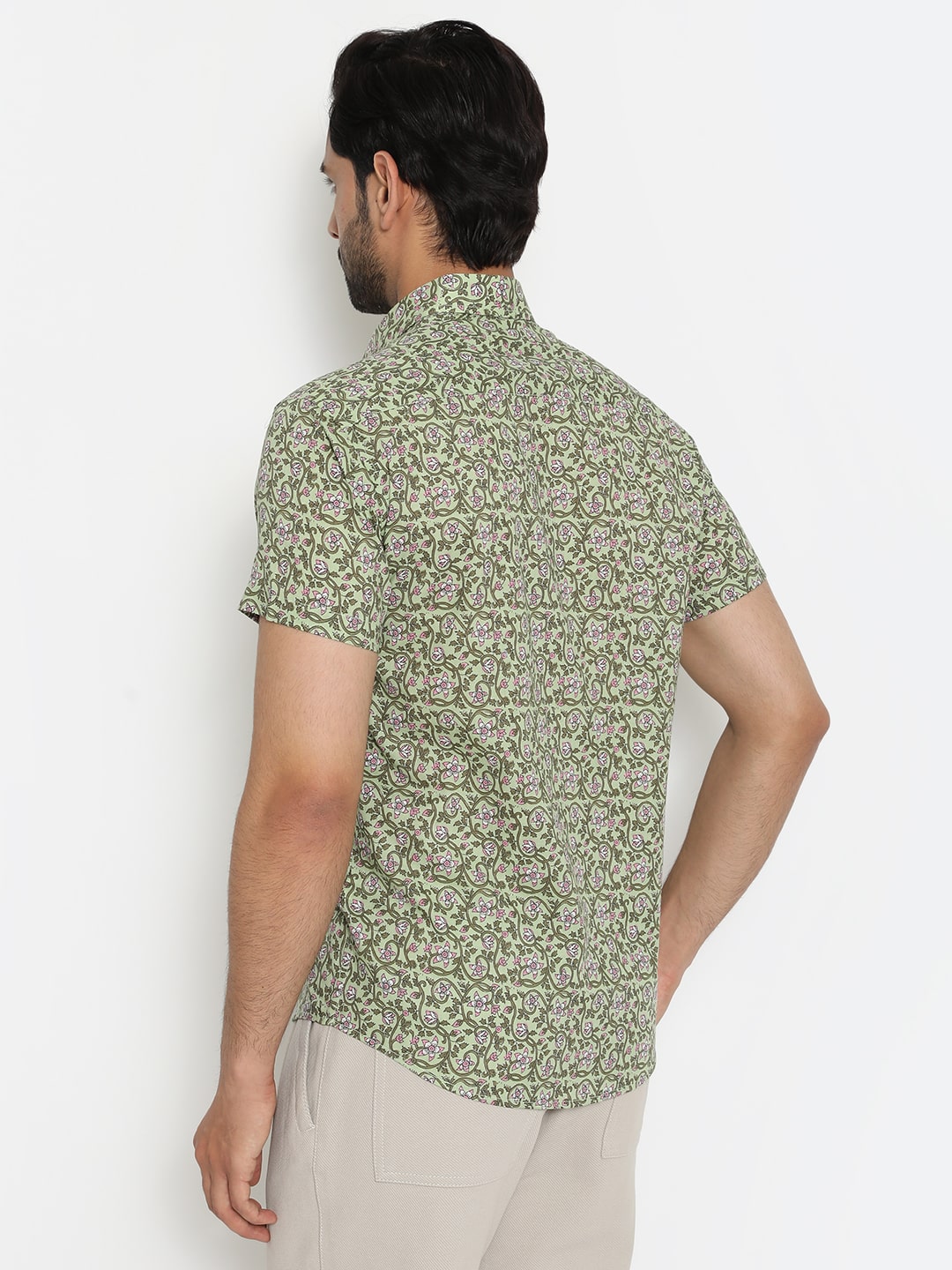 Light green Cotton Handblocked Printed Shirt