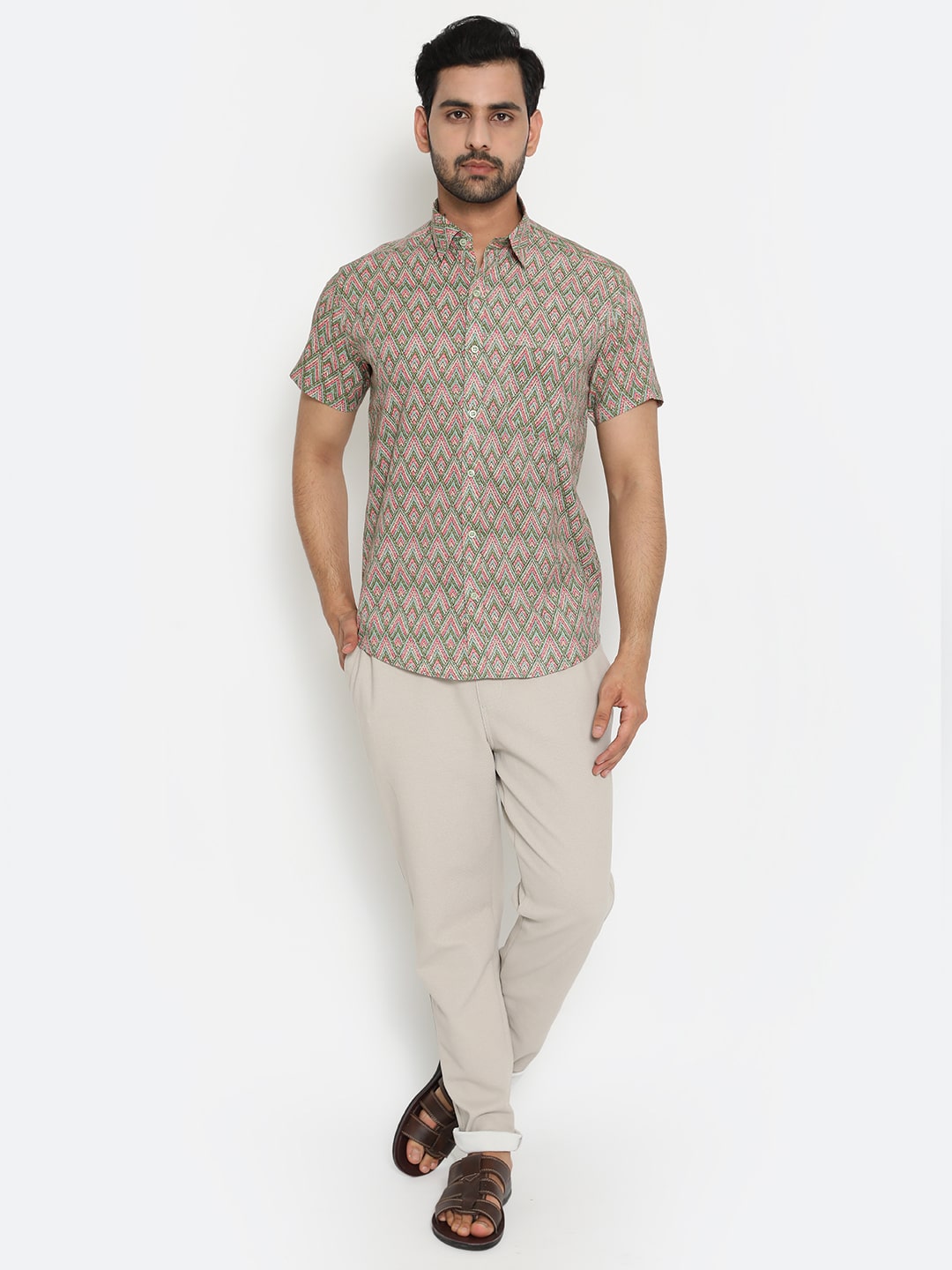 Mix Cotton Slim Handblocked Printed Shirt