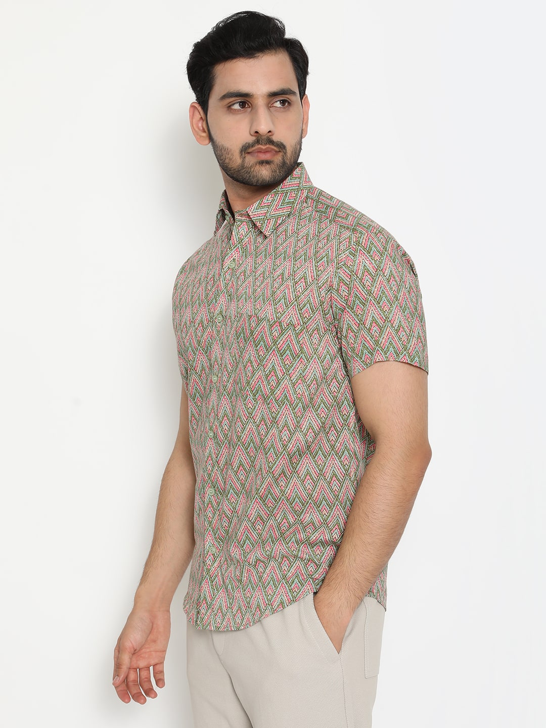 Mix Cotton Slim Handblocked Printed Shirt