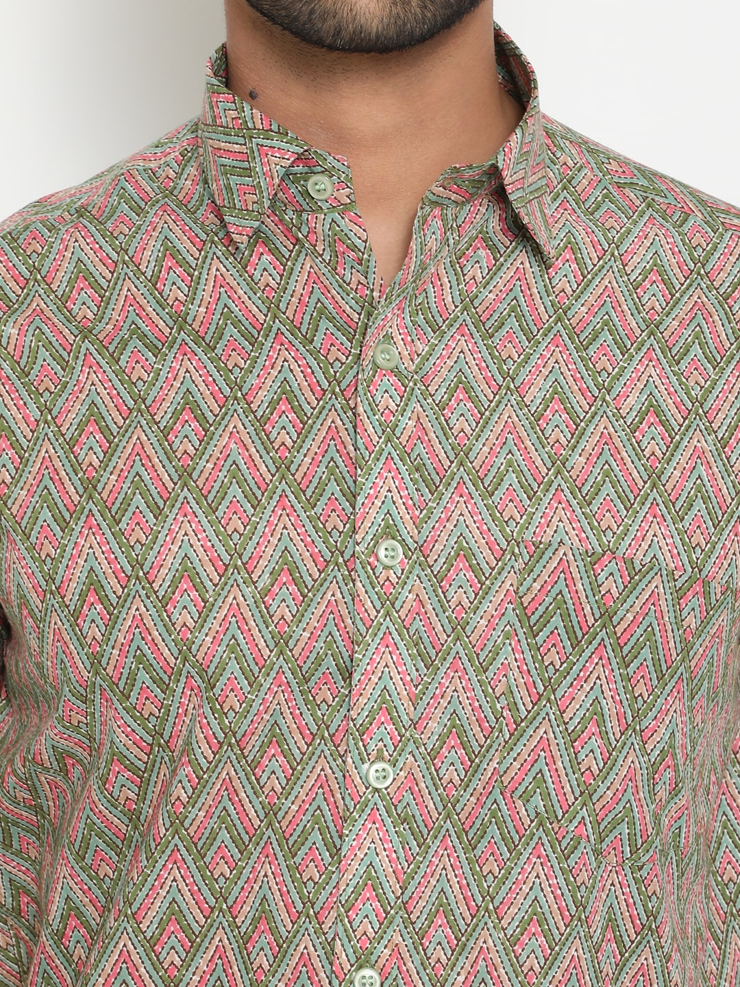 Short Sleeve Mix Cotton Slim Hand Block Printed Men’s Shirt