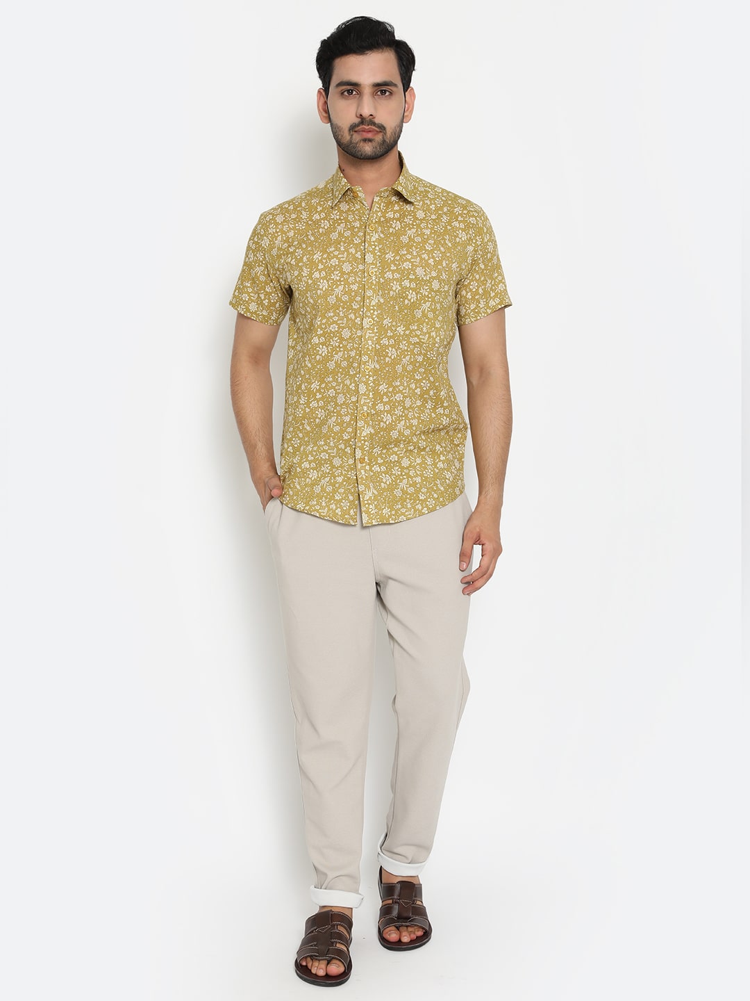 Pale yellow Cotton Handblocked Printed Shirt