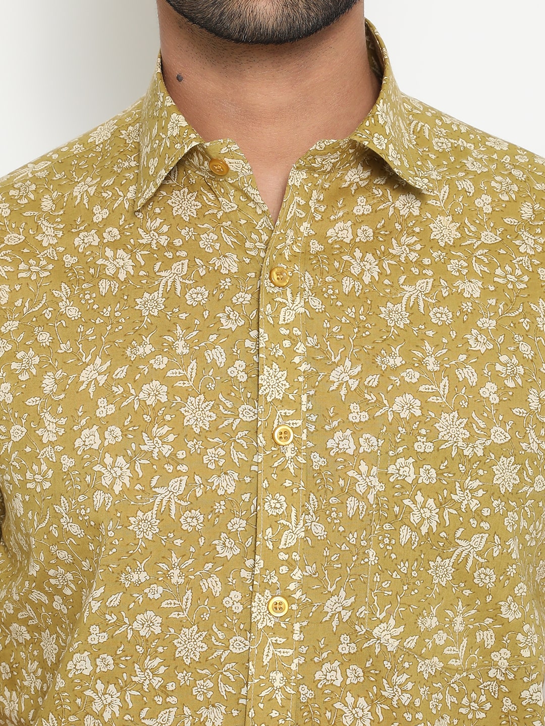 Pale yellow Cotton Handblocked Printed Shirt