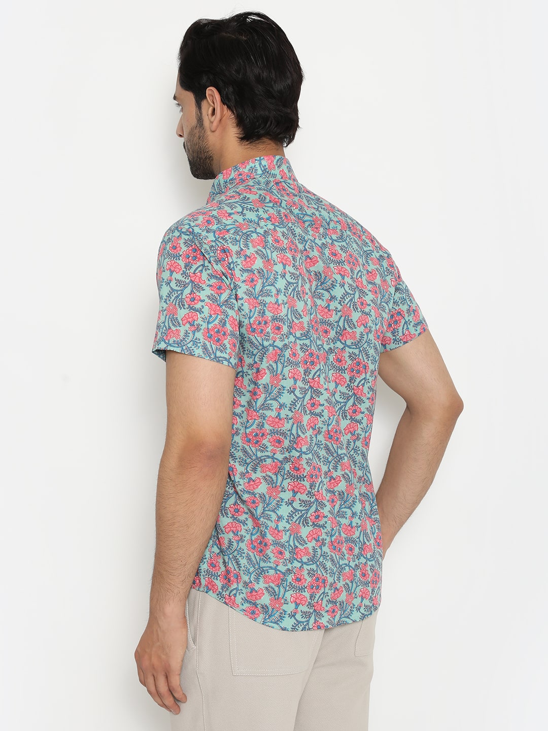 Blue Cotton Slim Handblocked Printed Shirt