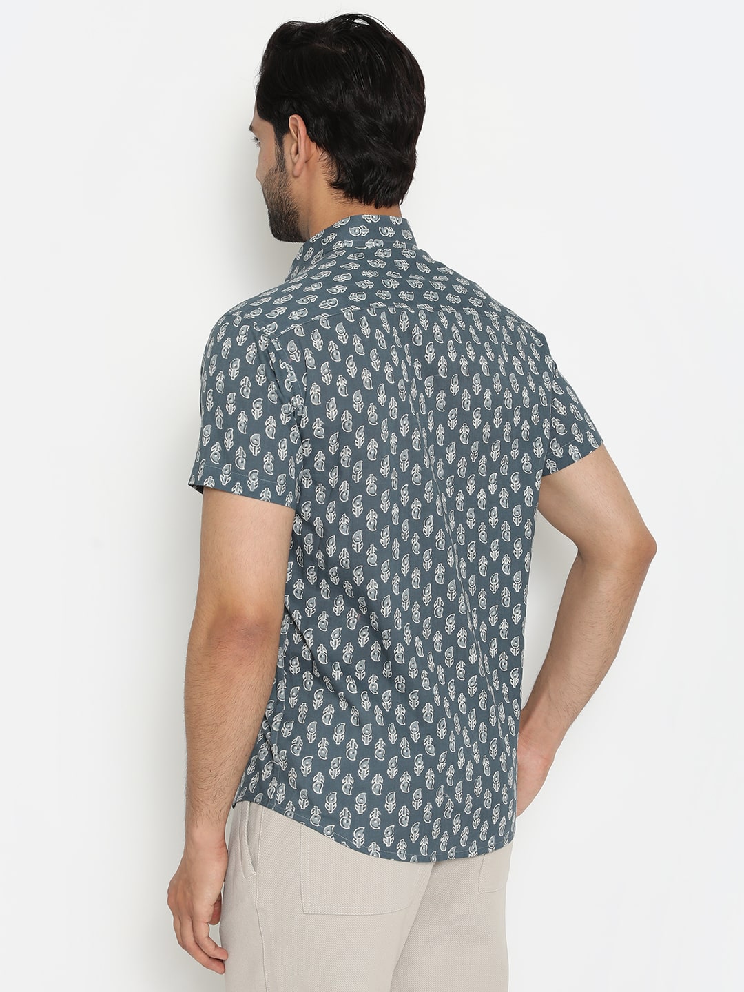 Grey Cotton Handblocked Printed Shirt