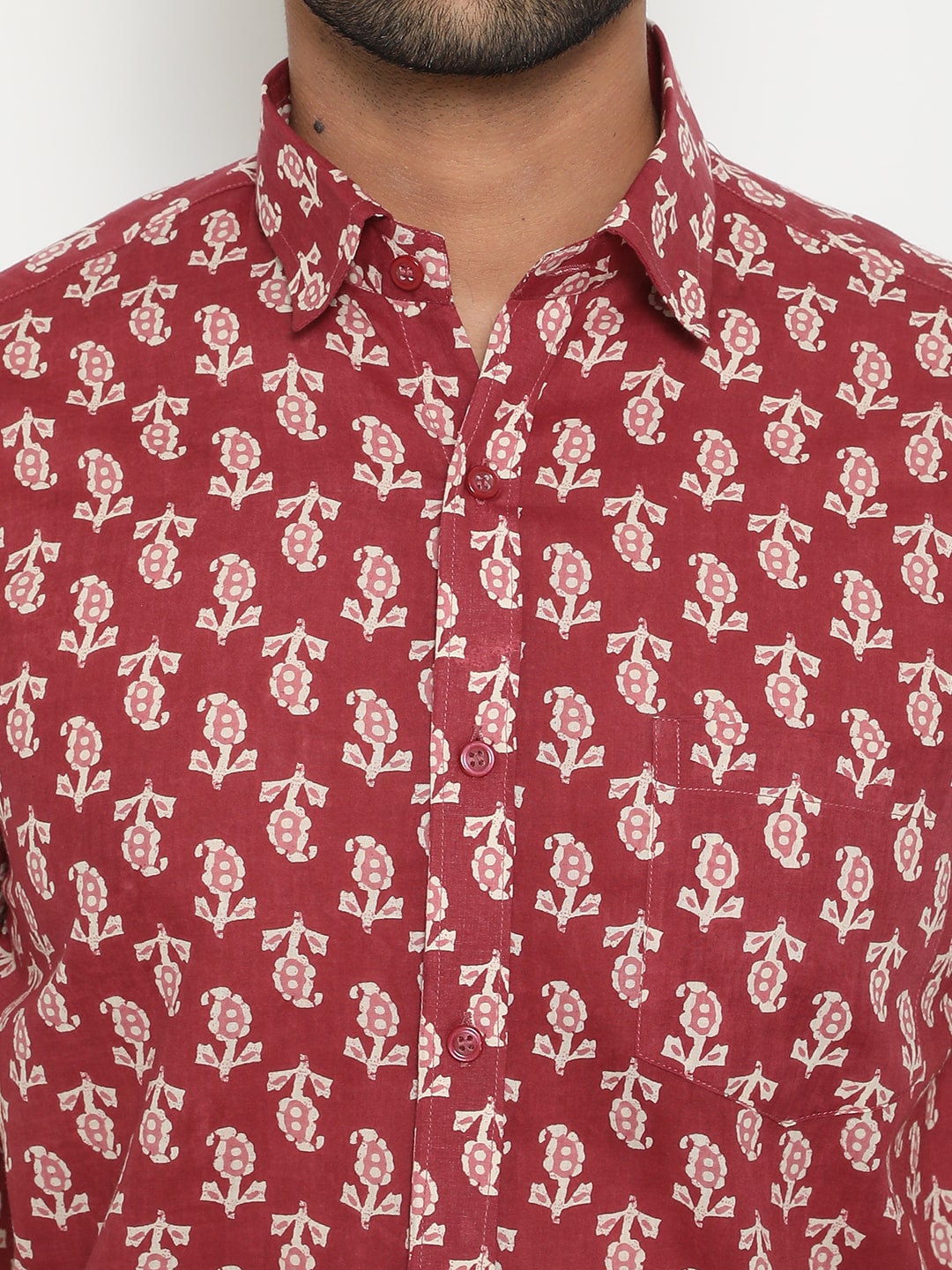 Red Cotton Handblocked Printed Shirt