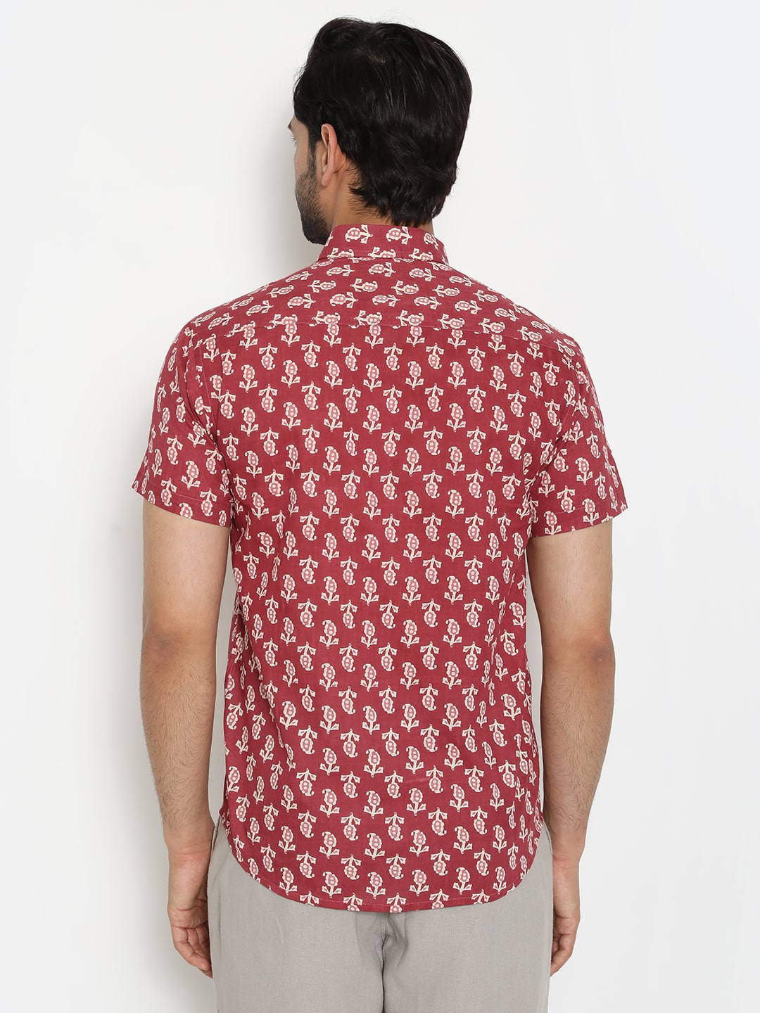 Red Cotton Handblocked Printed Shirt