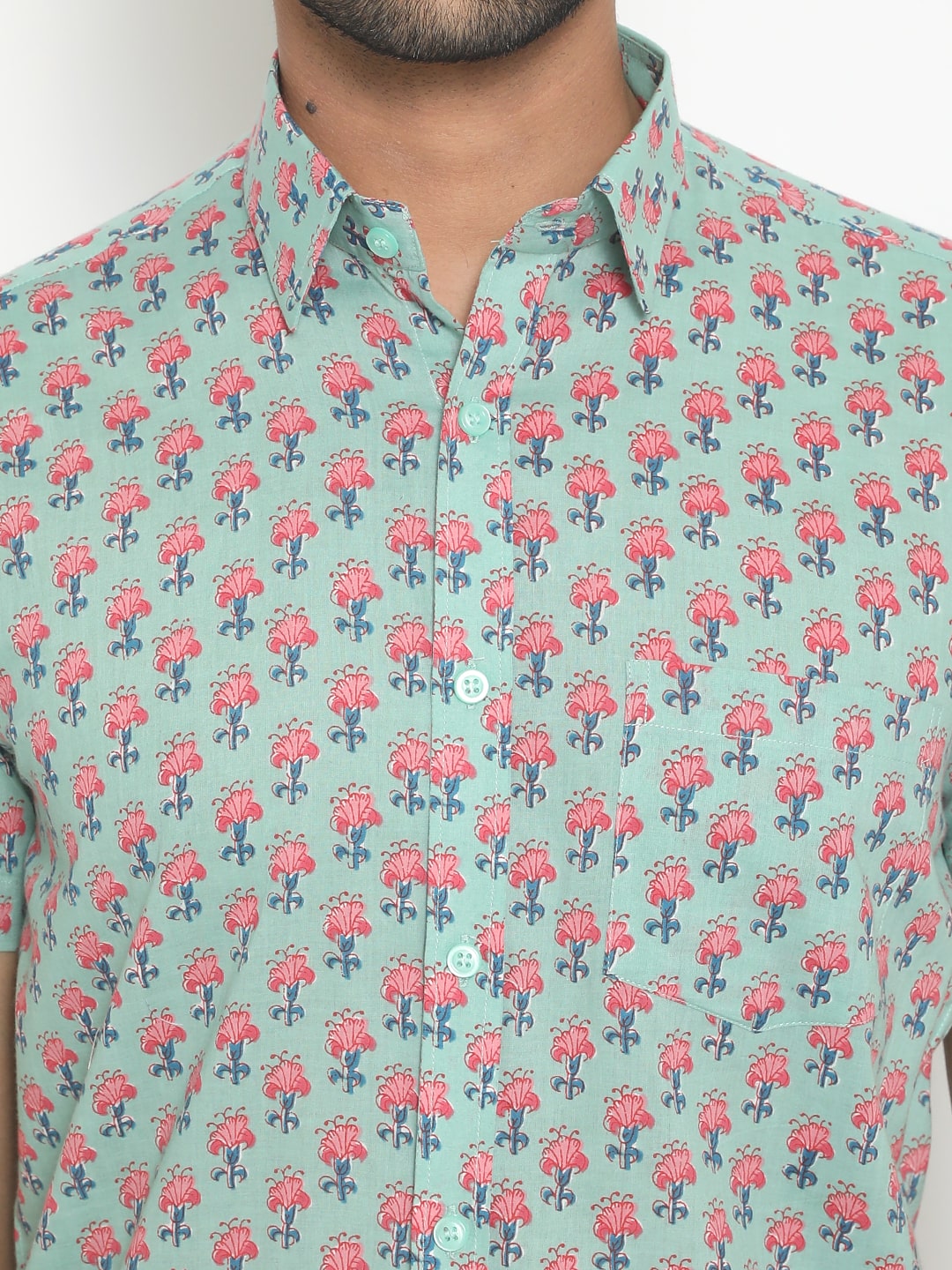 Light blue Cotton Casual Handblocked Printed Shirt