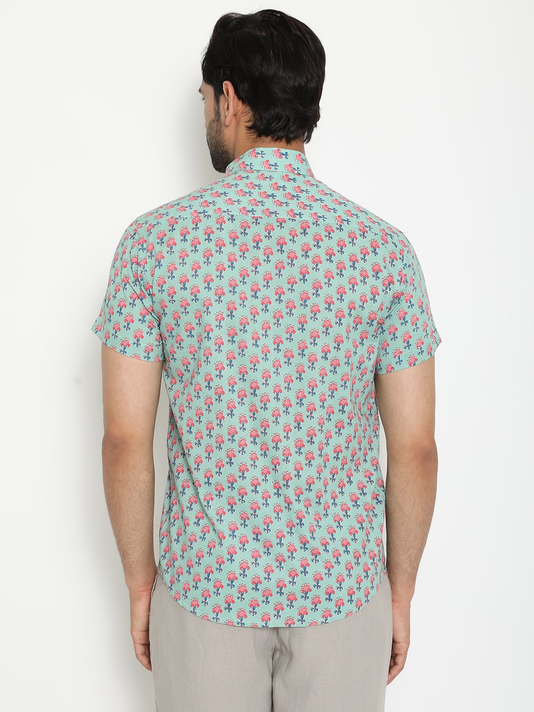 Light blue Cotton Casual Handblocked Printed Shirt