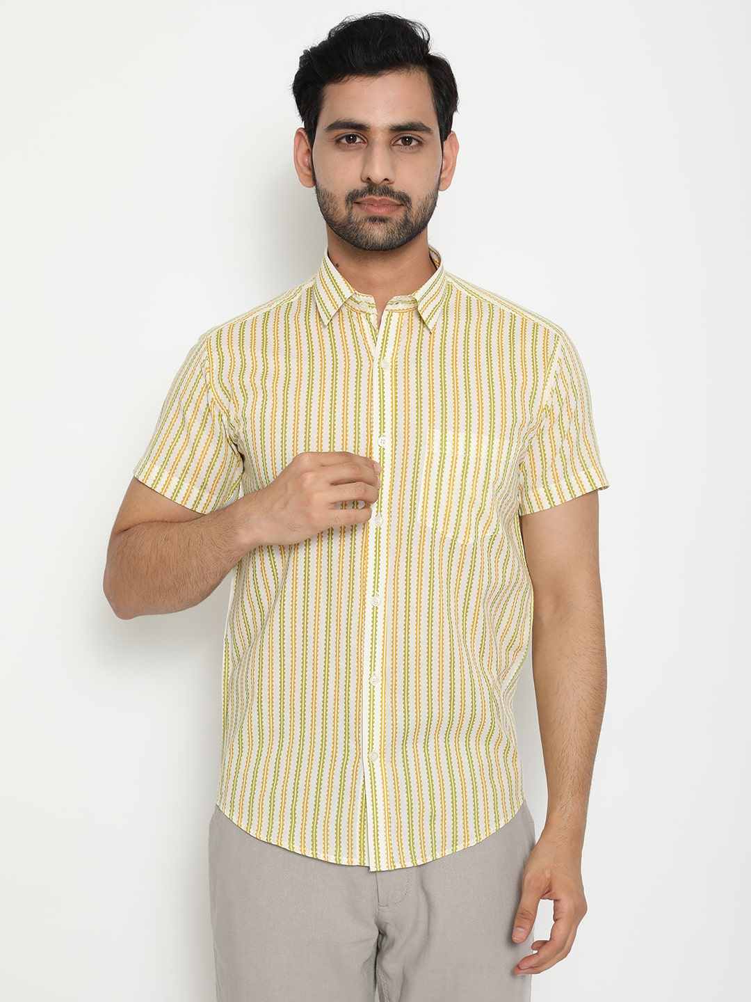 Light yellow Cotton Handblocked Printed Shirt