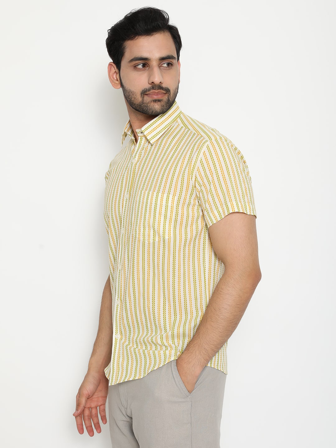 Light yellow Cotton Handblocked Printed Shirt