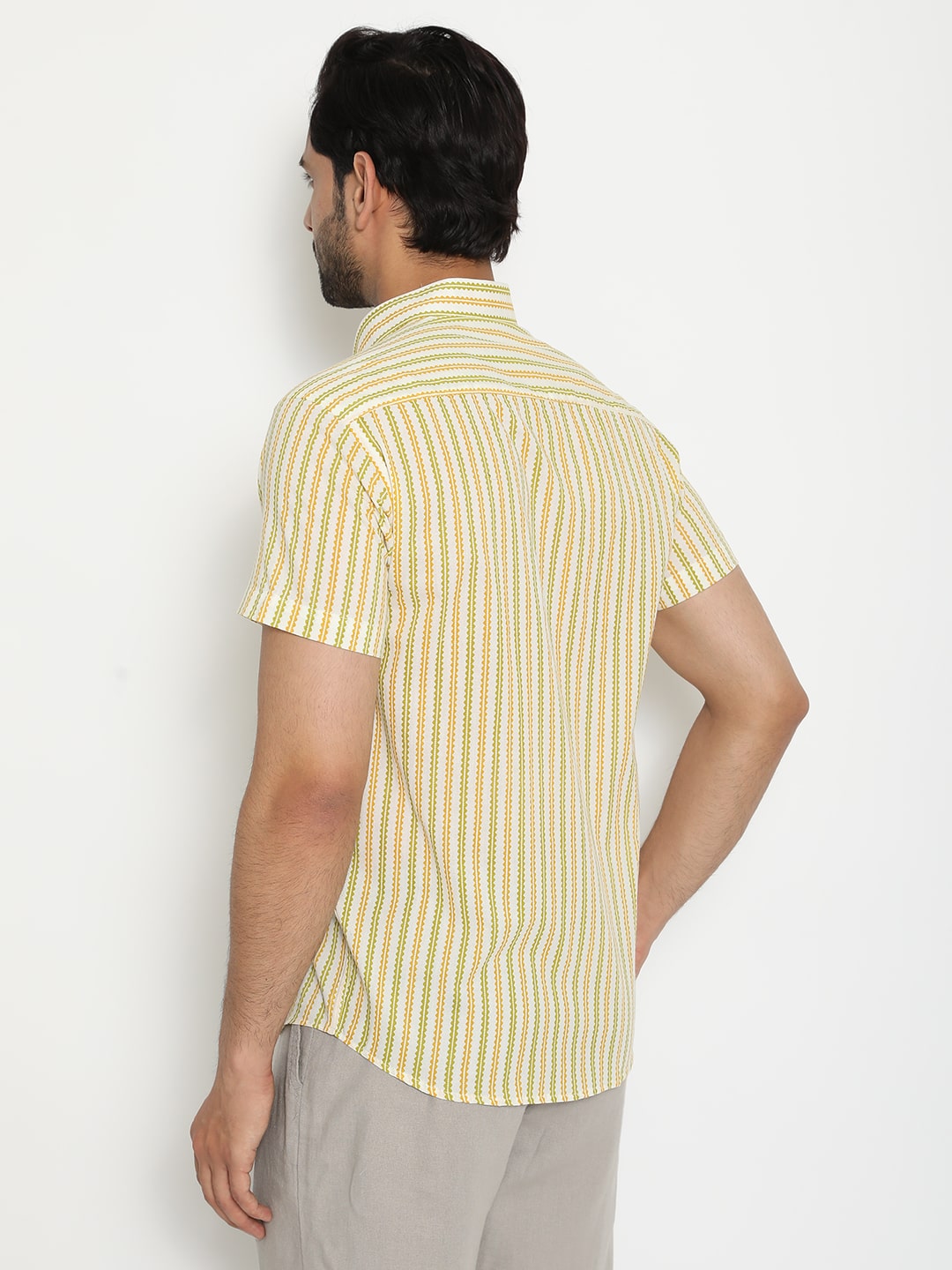 Light yellow Cotton Handblocked Printed Shirt