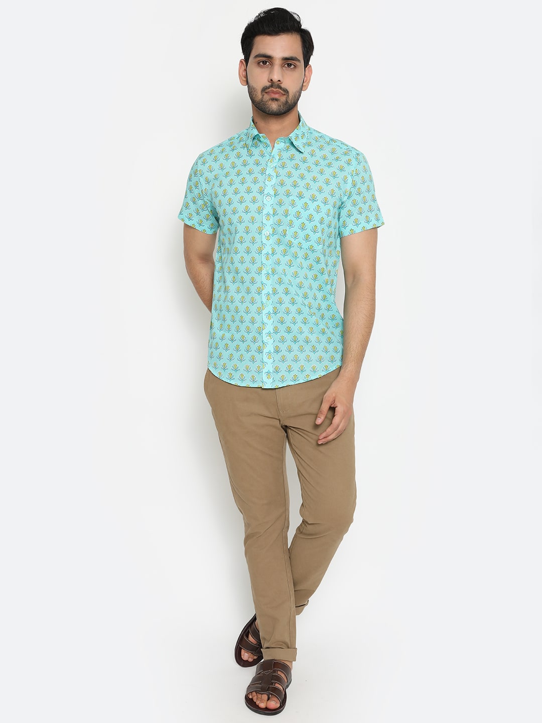 Light blue Short Sleeve Handblocked Printed Shirt