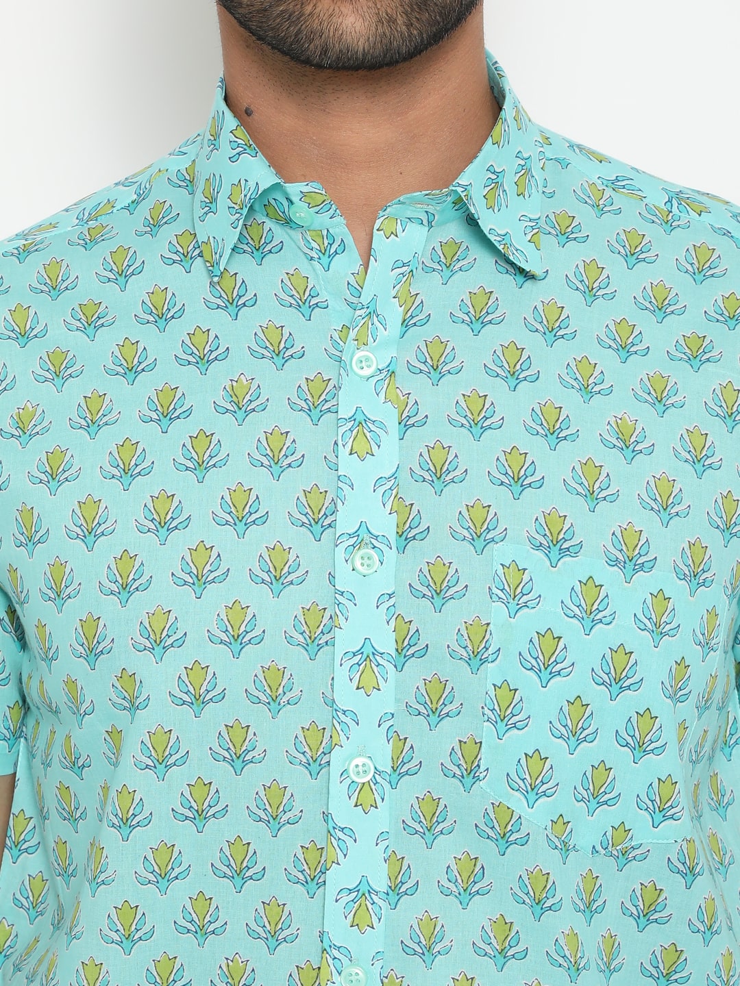 Light blue Short Sleeve Handblocked Printed Shirt