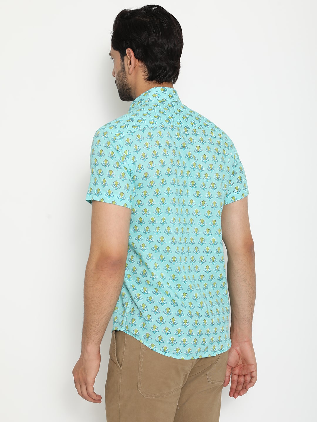 Light blue Short Sleeve Handblocked Printed Shirt