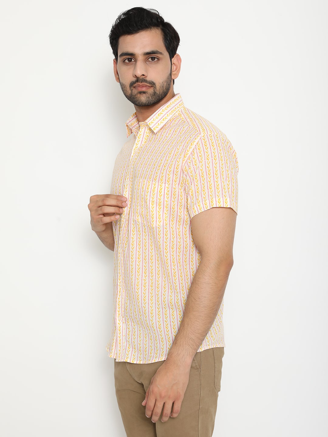 Off White Cotton Hand Block Printed Men's Shirt