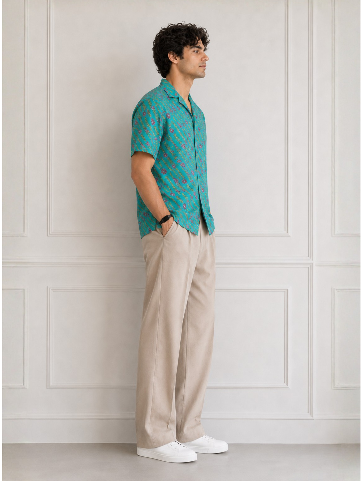 Aqua blue Short Sleeve Cotton Slim Hand Block Printed Men’s Shirt