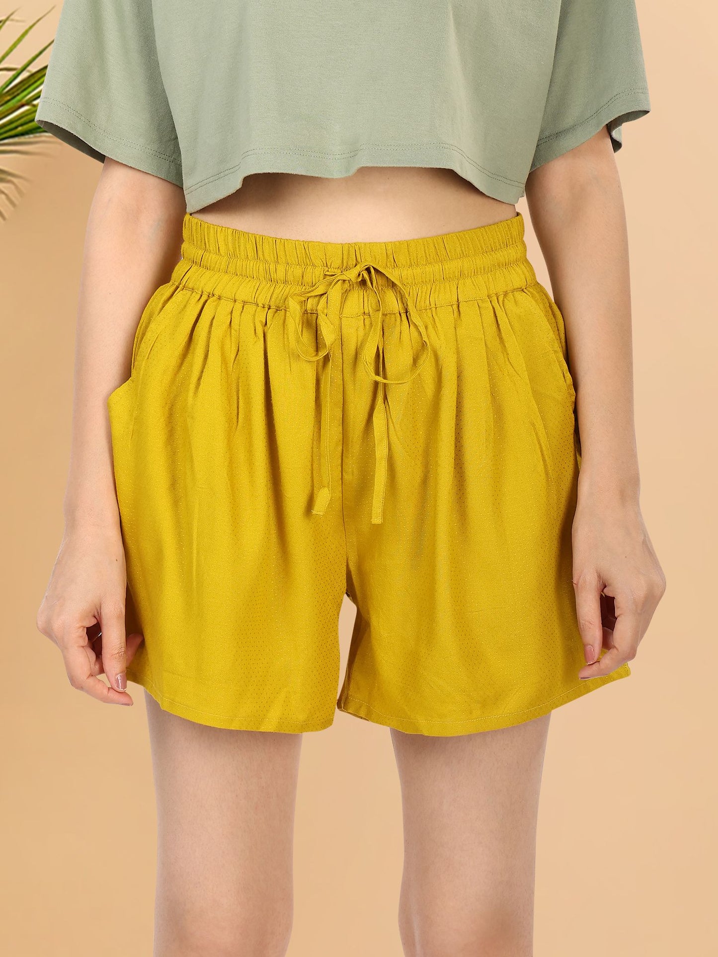 Mustard Yellow Dobby Summer Shorts