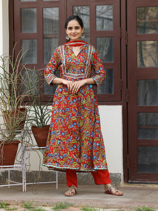 Handblocked Printed Anarkali Kurta Set