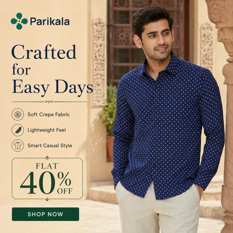 Electric Blue Full Sleeve Crepe Casual Printed Men's Shirt