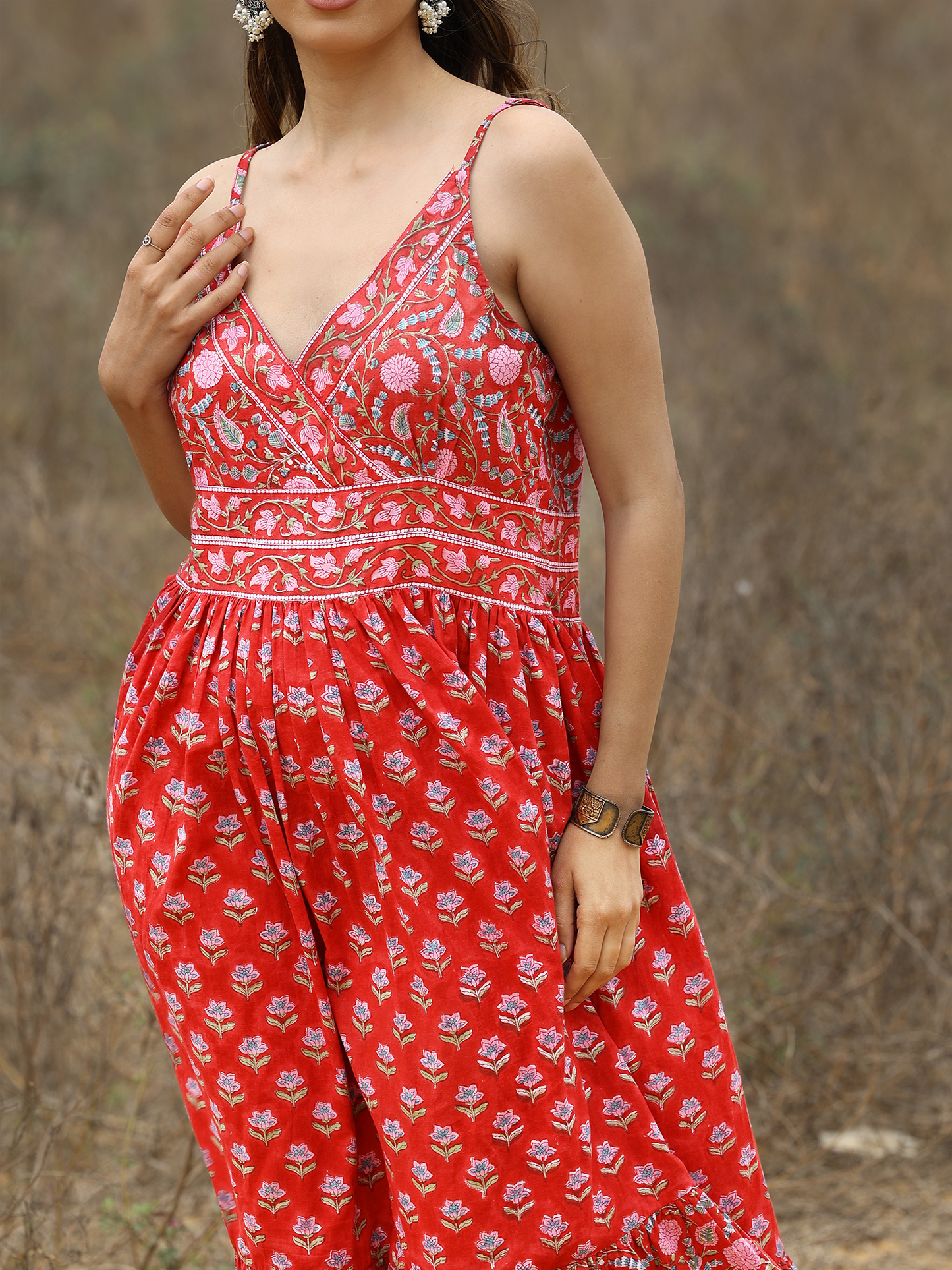 Red Kalamkari Printed Dress