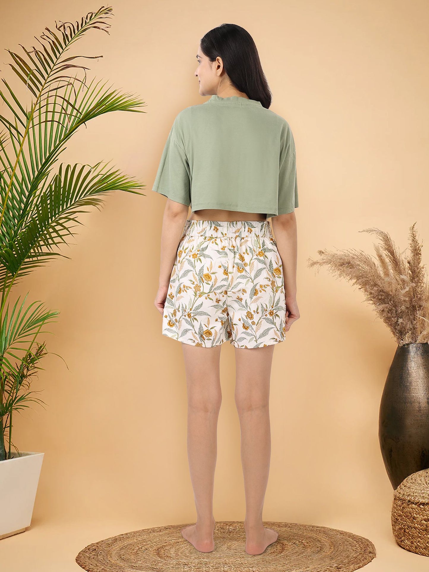 Yellow Print Cotton Shorts