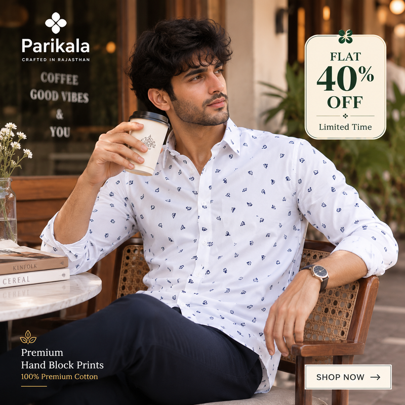 Full Sleeves White Crepe Casual Printed Men's Shirt