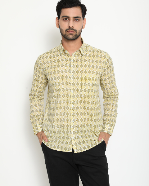 Light Green Cotton Handblocked Printed Shirt