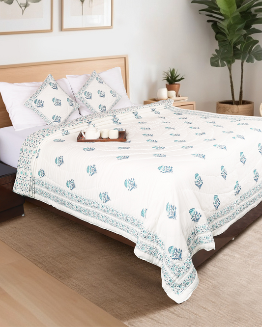 Hand Block Printed Reversible Double Bed Hand Quilting Quilt Set