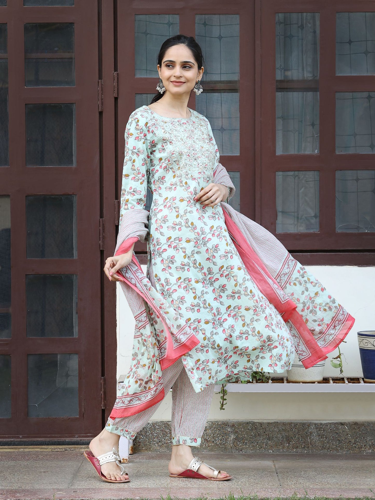 Light Blue Pastel Kurta Set with Printed Dupatta