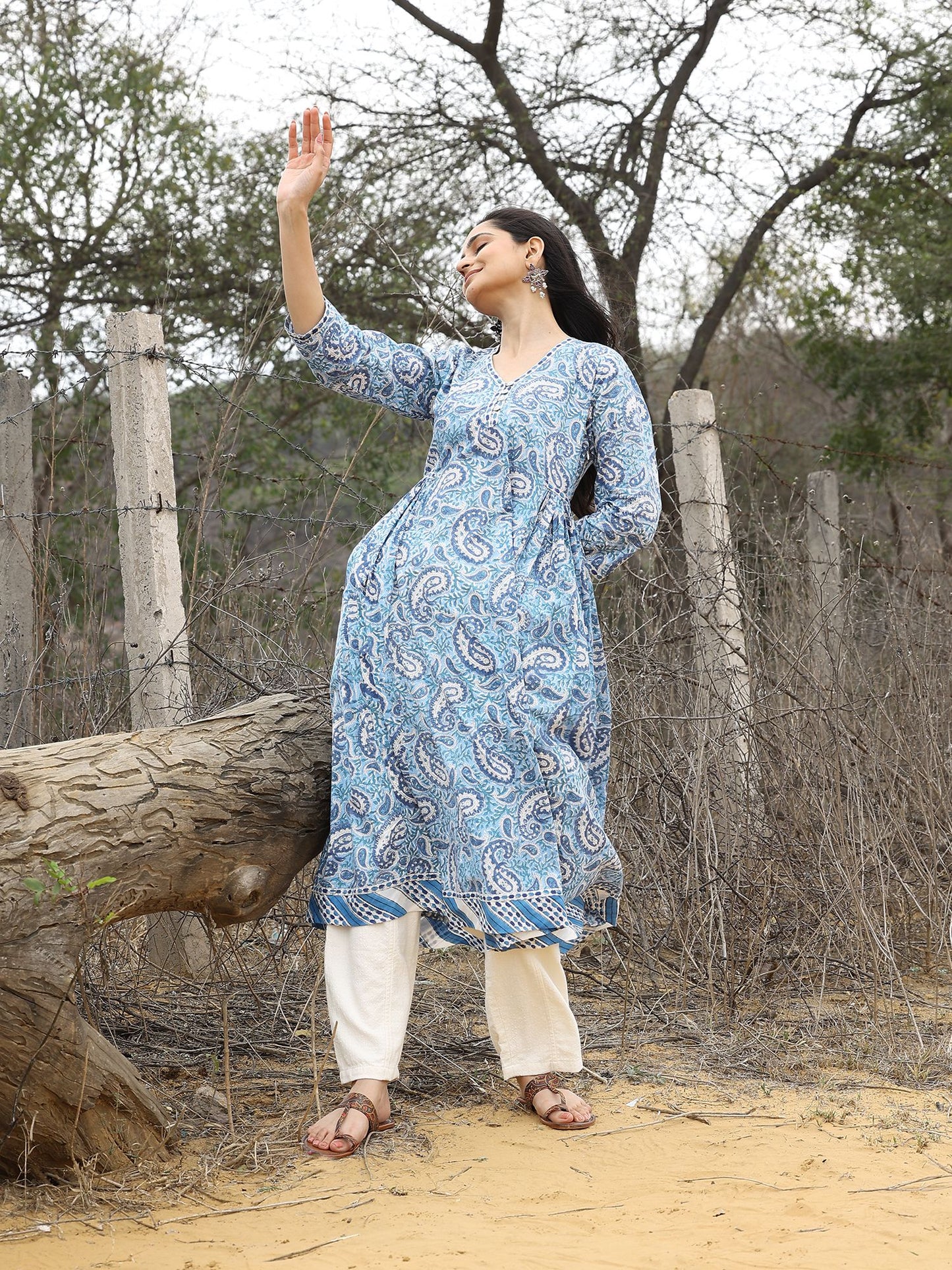 Blue Handblocked Bagru Print Anarkali Kurta