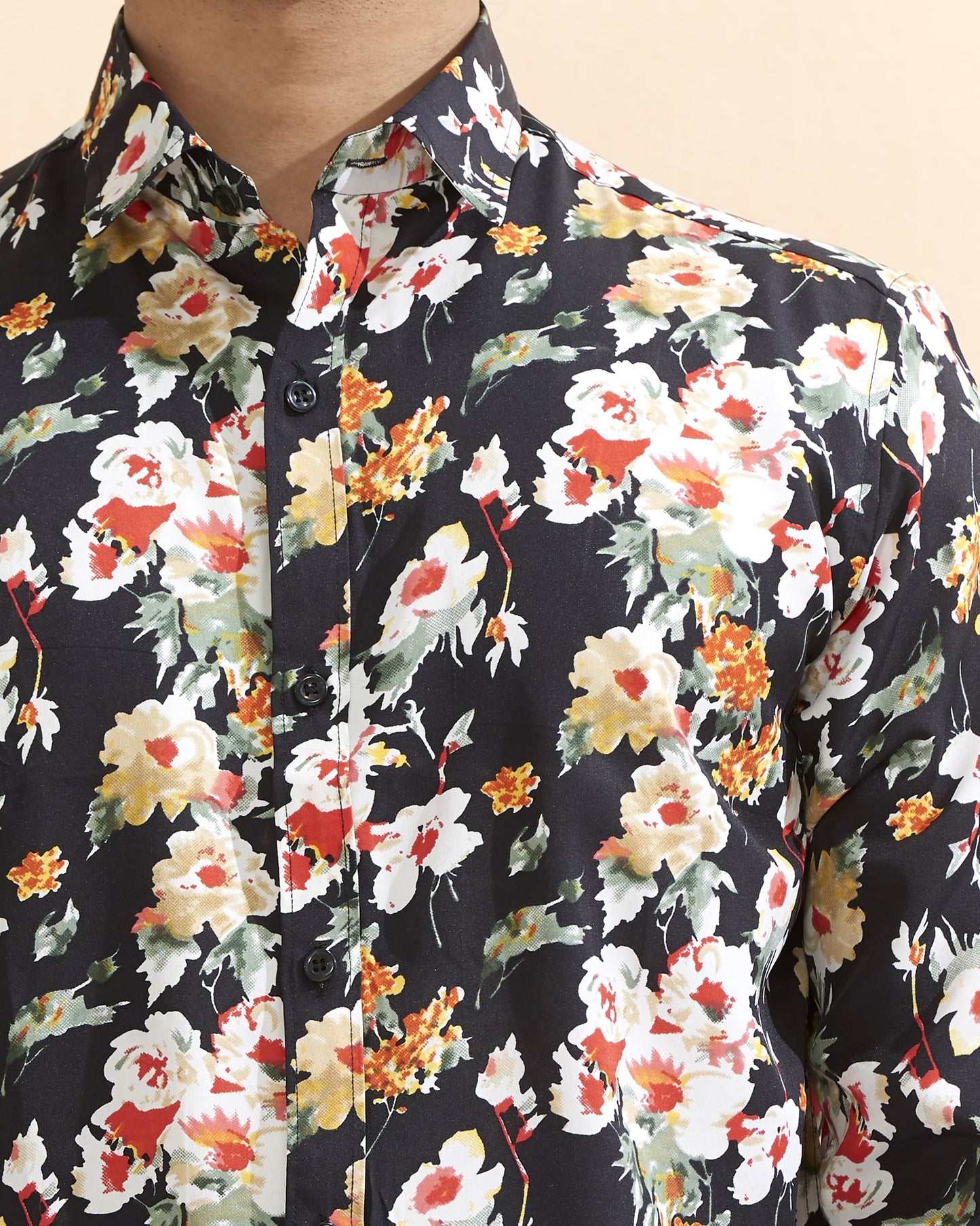 Black Crape Casual Printed Shirt