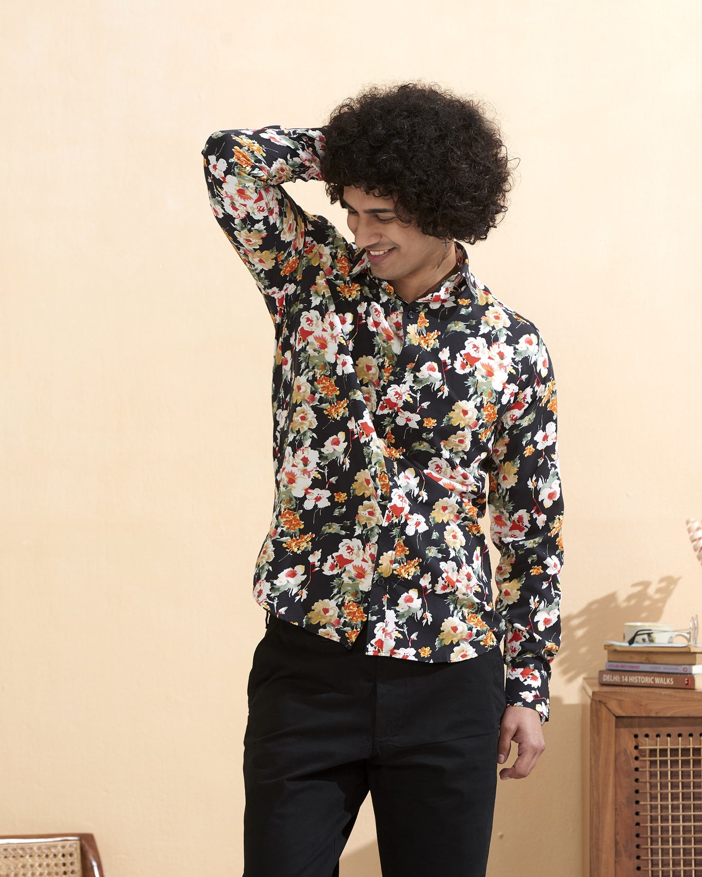 Black Crape Casual Printed Shirt